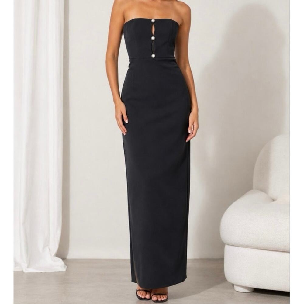 Liv Foster Stretch Crepe Column Gown black Size 12